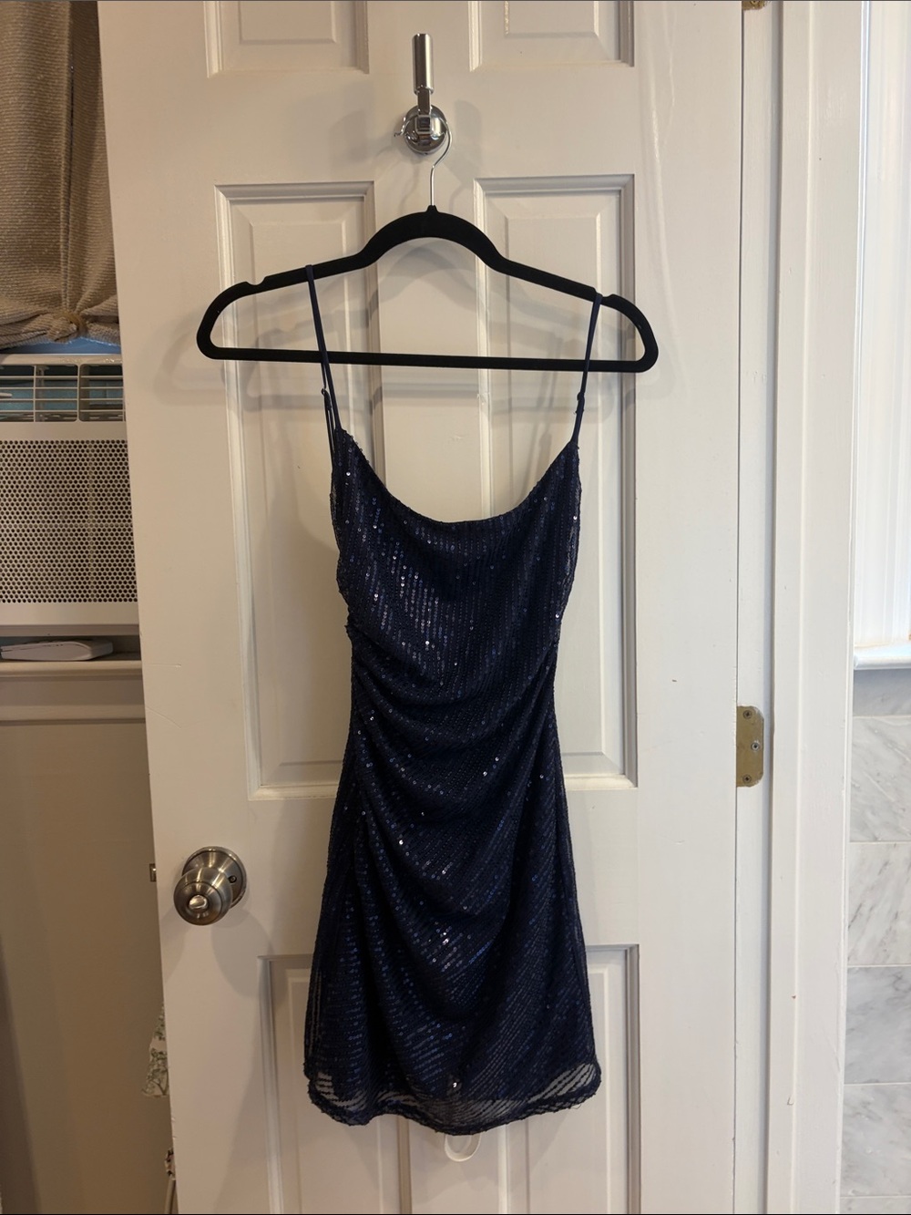 Lucy in the Sky Navy Sequin Cowl Mini Dress